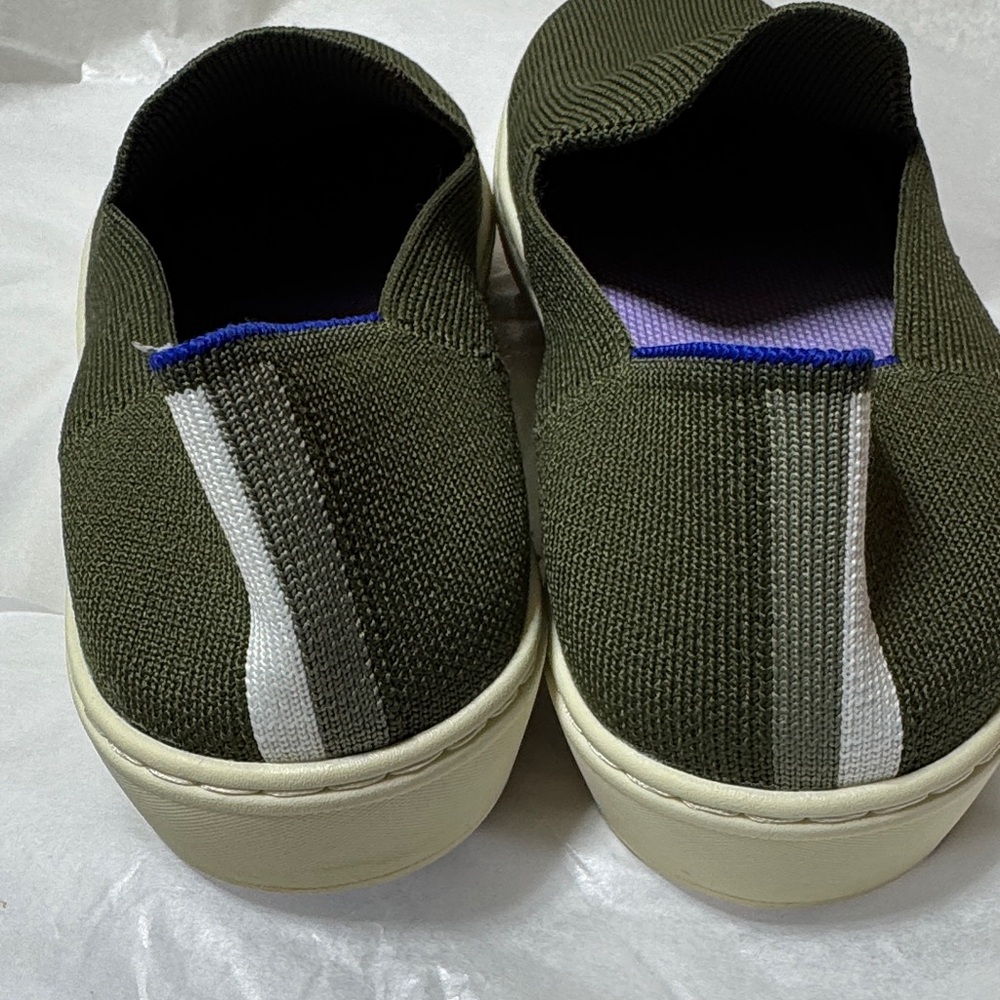 Rothy's Olive Slip-On Shoes with Blue Trim - Picture 2 of 16